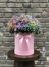 Цветочная композиция из Гипсофила и Розы в шляпной коробке #REPLACE_PRED# Пудость