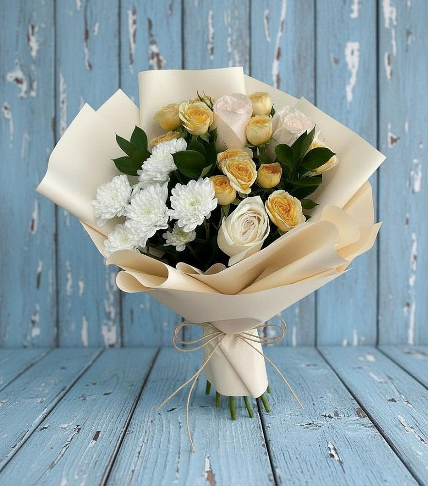 Букет цветов из: Розы и Хризантемы в Пудость