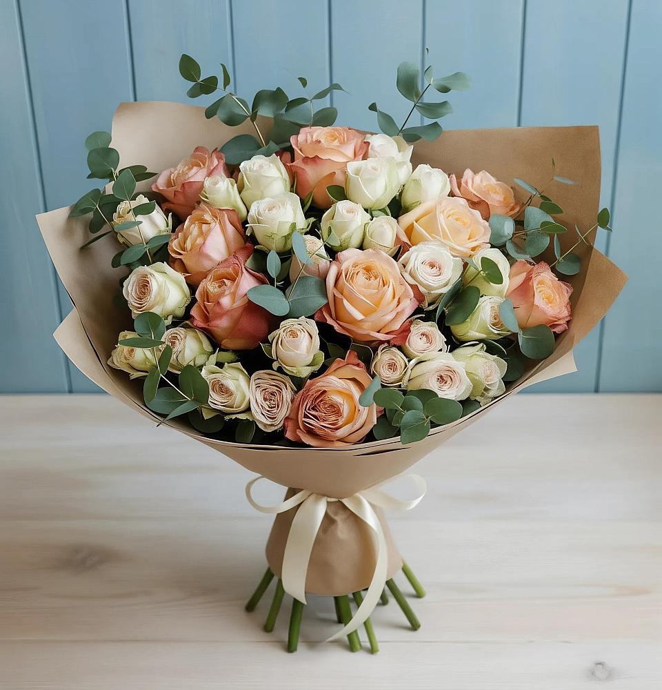 Букет цветов из: Альстромерии и Розы в Пудость