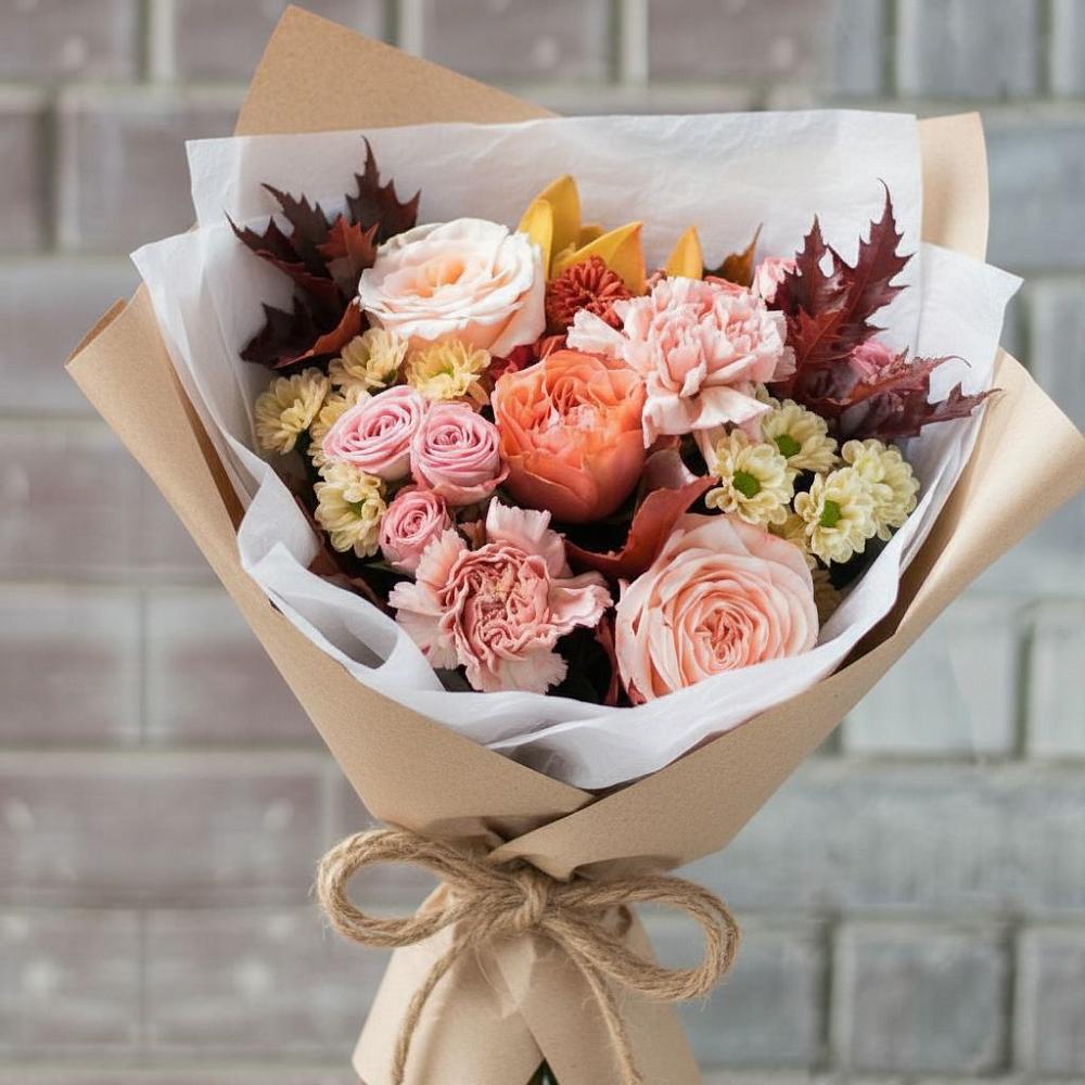 Букет цветов из: Гвоздики, Хризантемы и Розы в Пудость