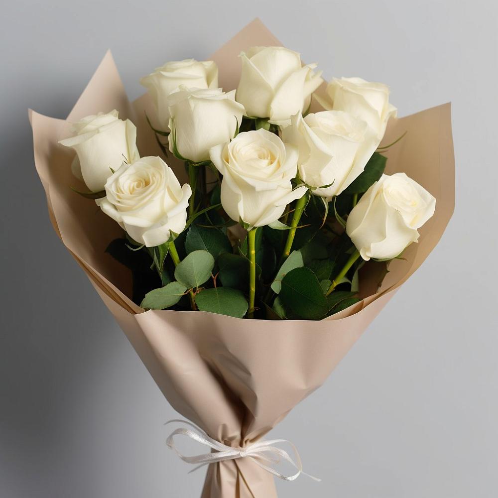 Букет 9 Белых роз Эдлесс Лав в Пудость