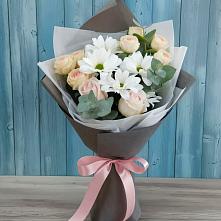 Букет цветов из:  Хризантемы и Розы #REPLACE_PRED# Пудость