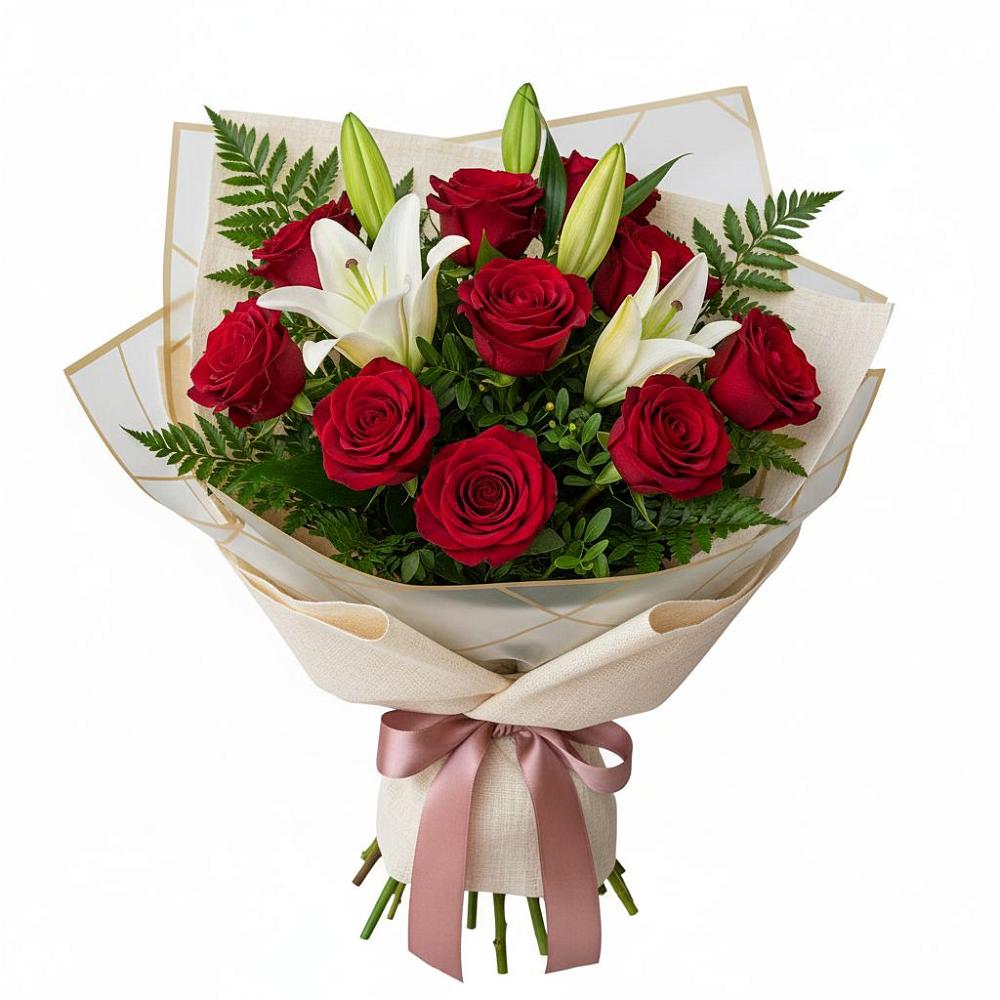 Букет цветов из: Лилии и Розы в Пудость