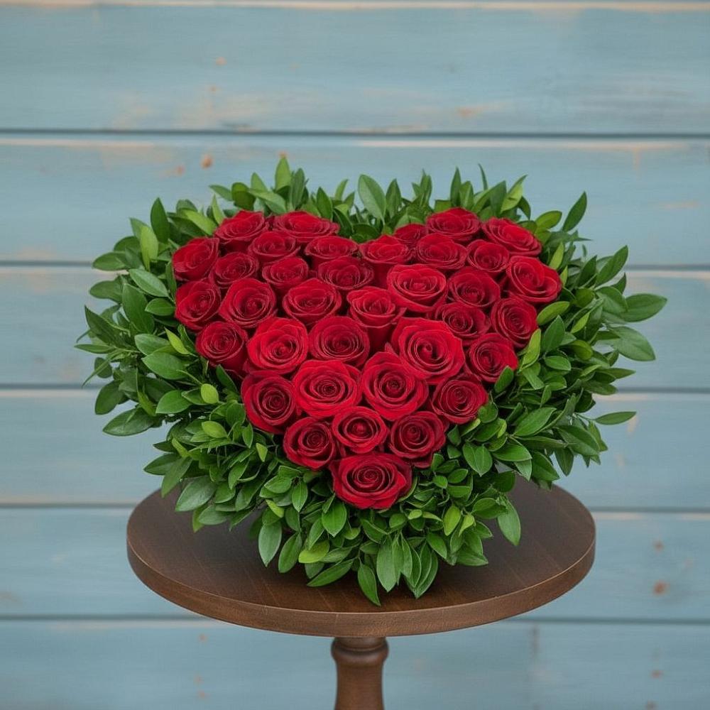 Цветочная композиция из Розы в виде сердца в Пудость