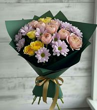 Букет цветов из:  Хризантемы и Розы #REPLACE_PRED# Пудость