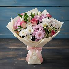 Букет цветов из:  Хризантемы, Альстромерии и Розы в Пудость