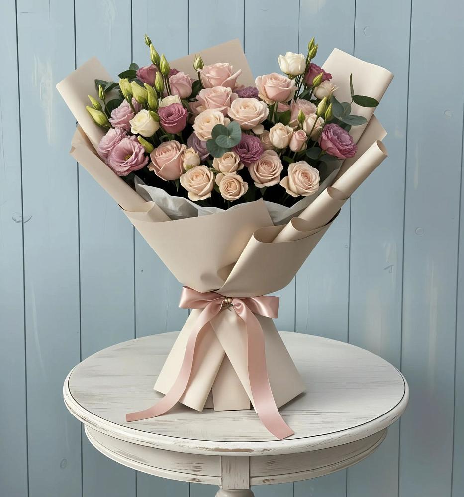 Букет цветов из: Розы и Лизиантусы в Пудость