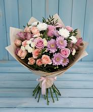 Букет цветов из:  Хризантемы, Розы и Альстромерии в Пудость